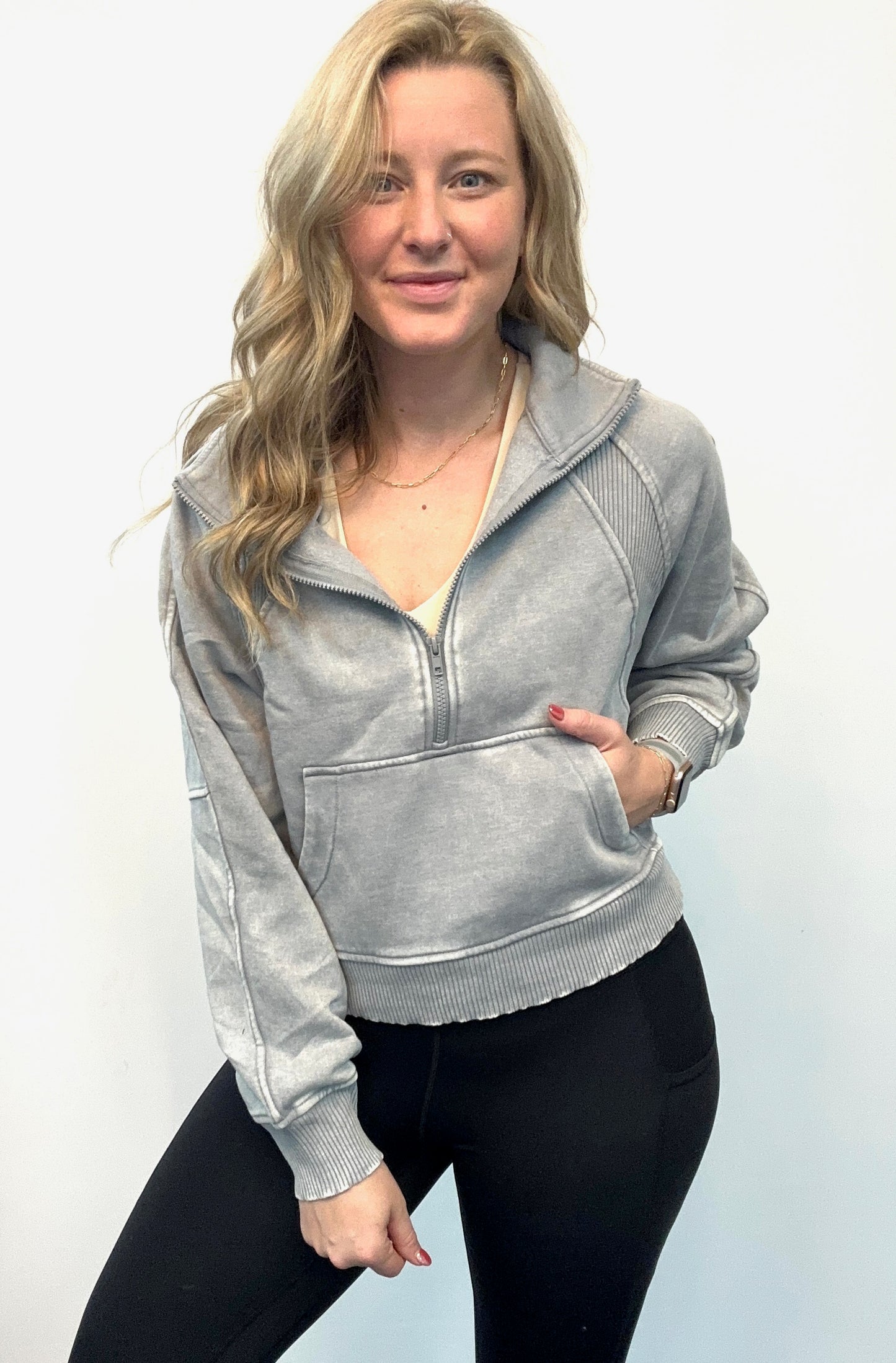 Sleet Grey Washed Half-Zip Pullover