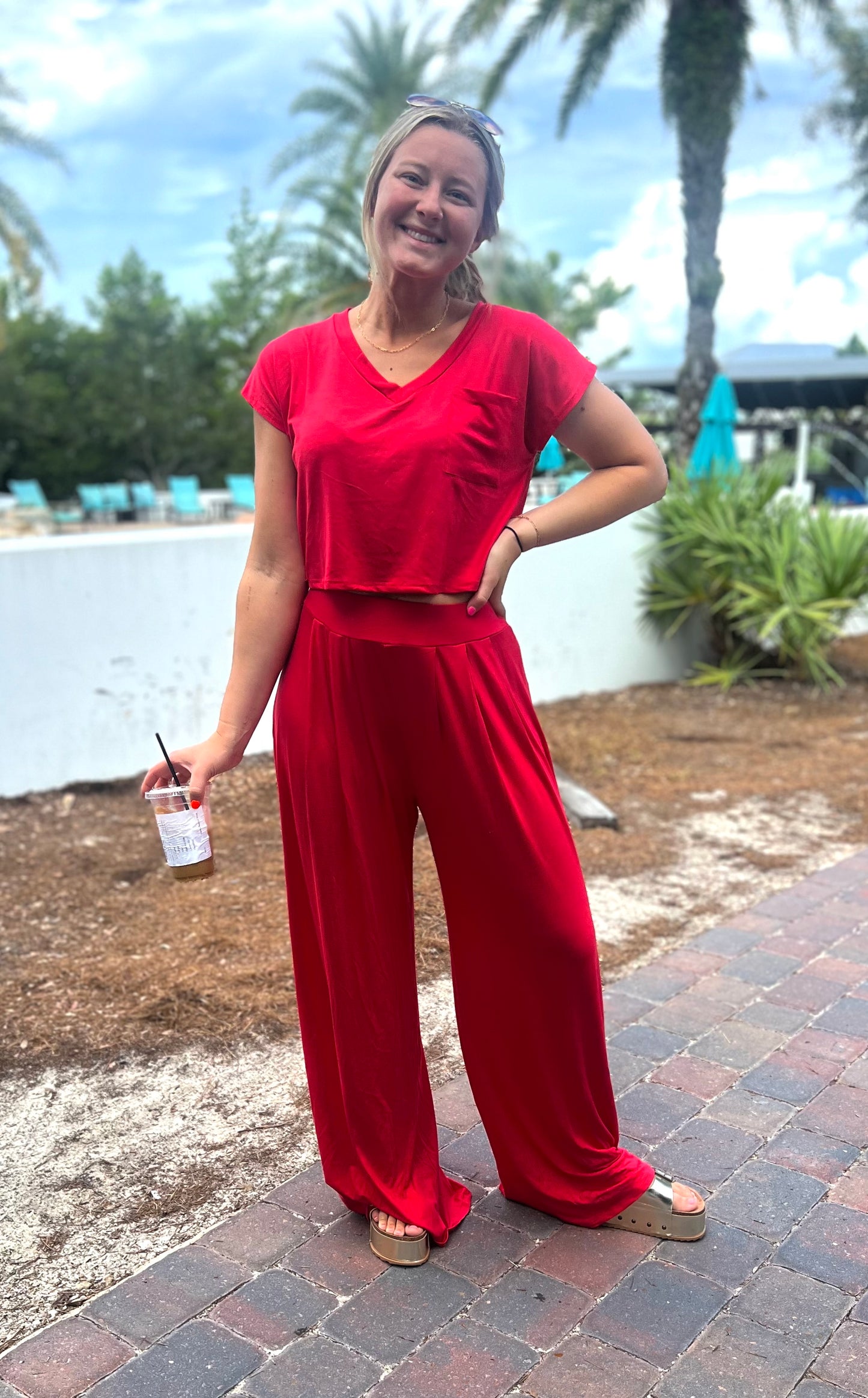 Call My Bluff Red Top & Pants Set