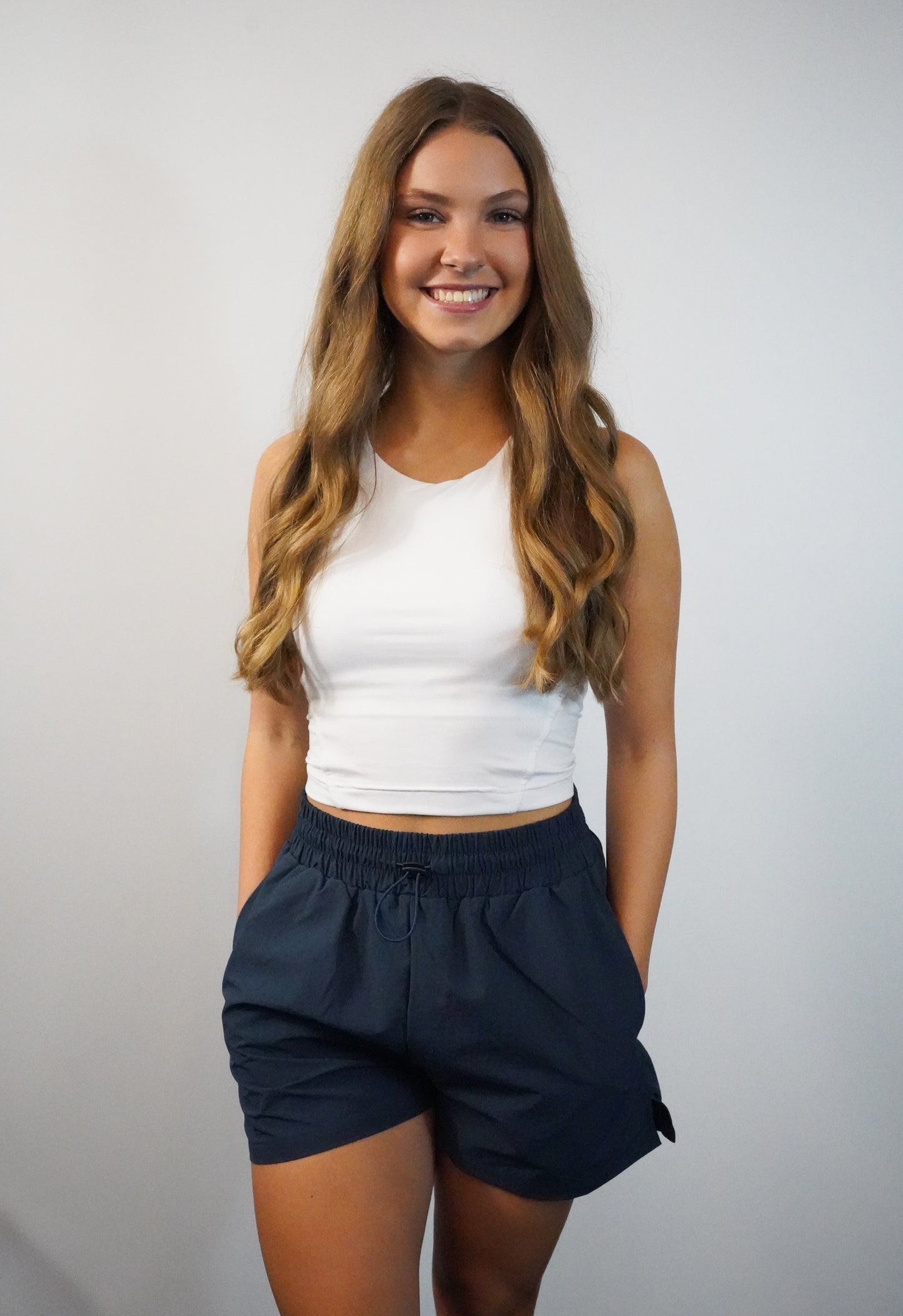 High Waisted Drawstring Navy Shorts