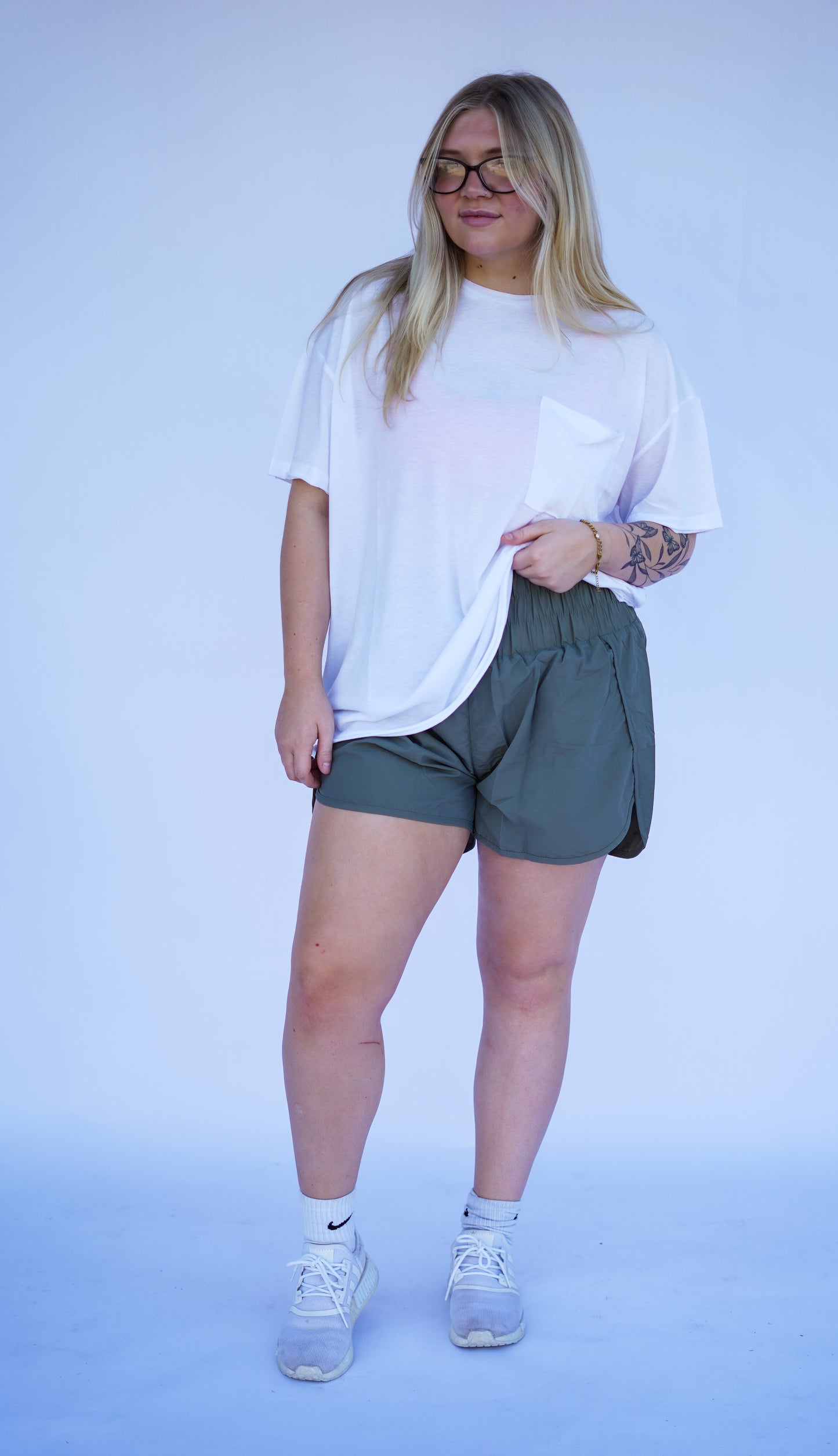 Light Olive Plus Size Windbreaker Smocked Waistband Shorts
