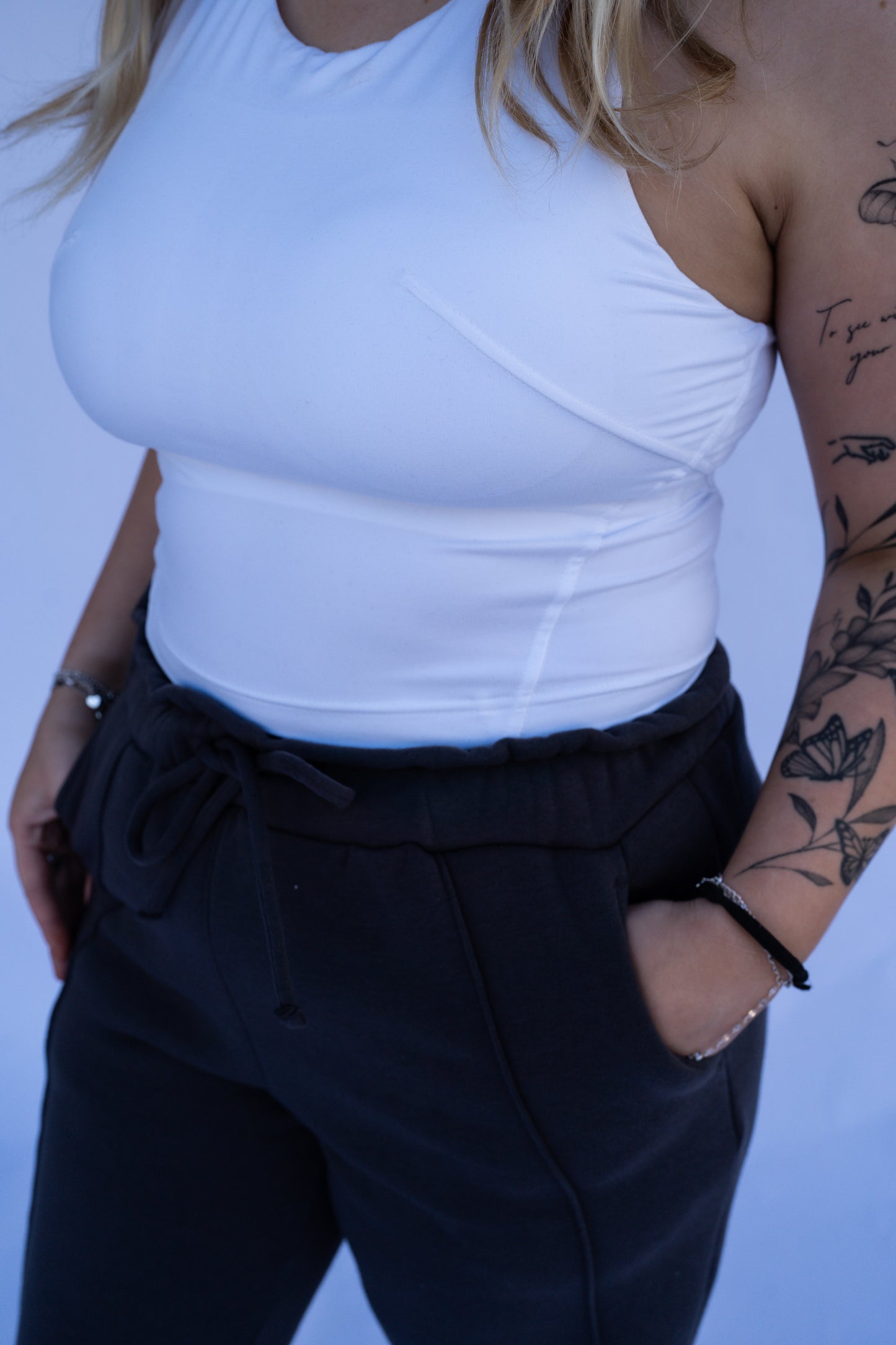 Grey Paperbag Waist Jogger Sweatpants w/pockets