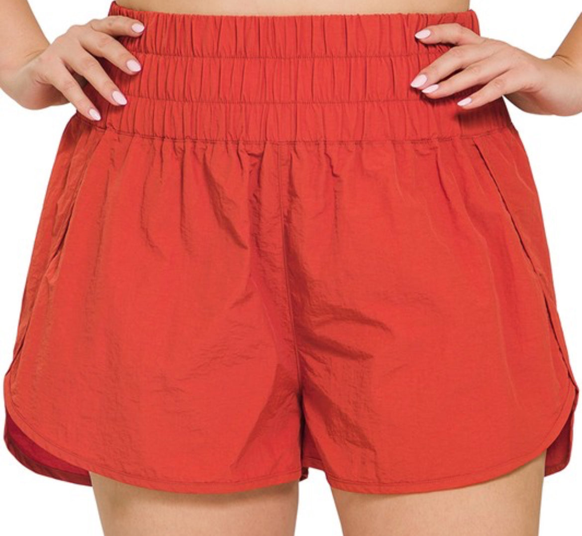 Copper Plus Size Windbreaker Smocked Waistband Shorts