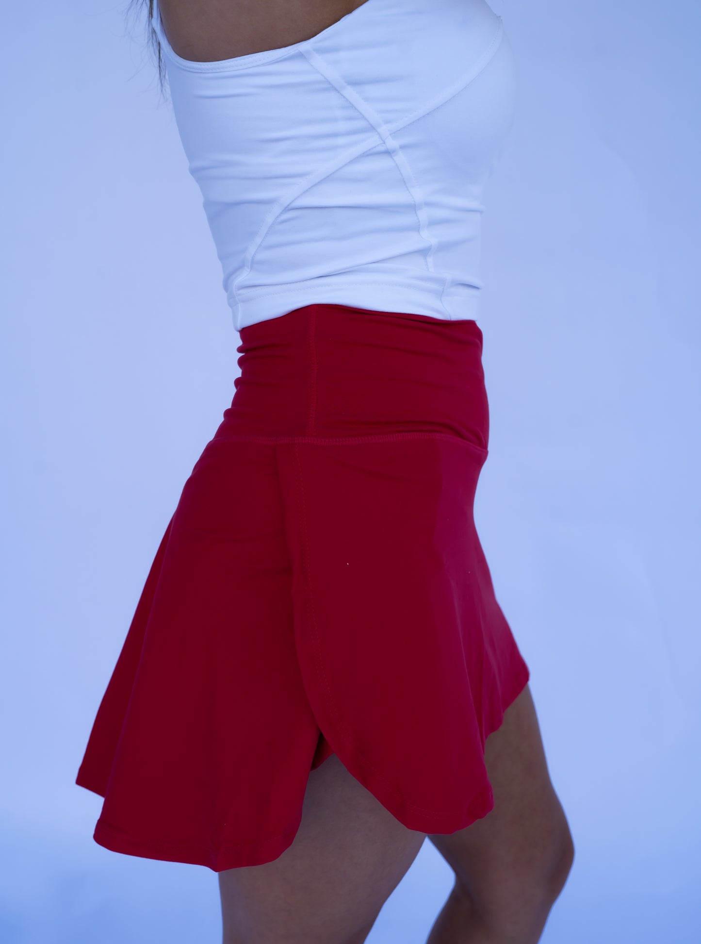 Red High-Waist Athletic Skort