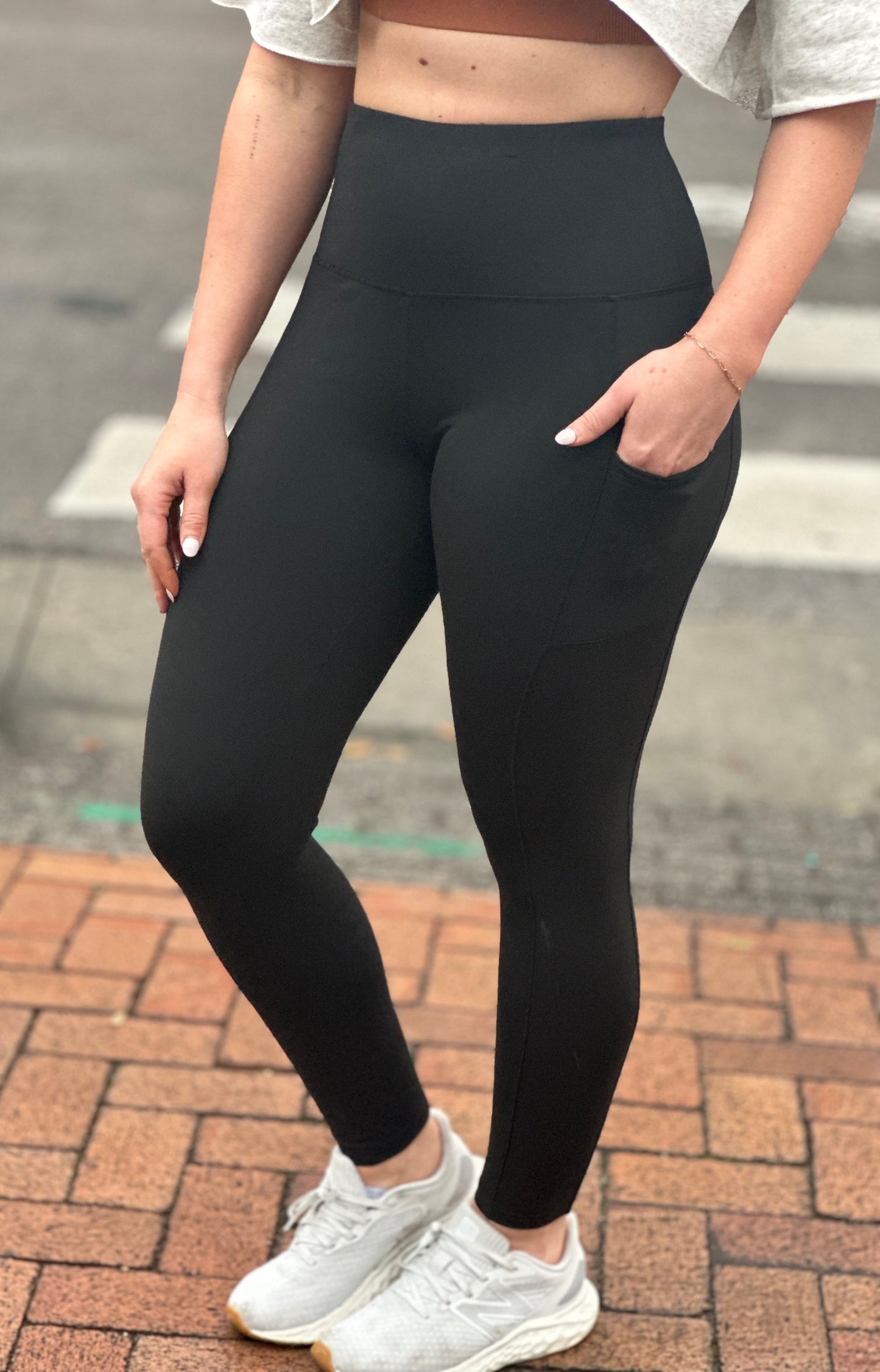Black Full Length Tummy Control Leggings with pockets