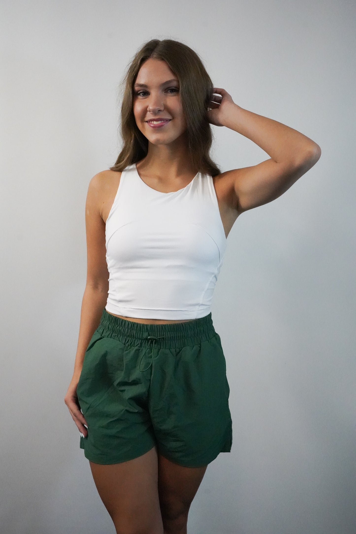 High Waisted Drawstring Green Shorts
