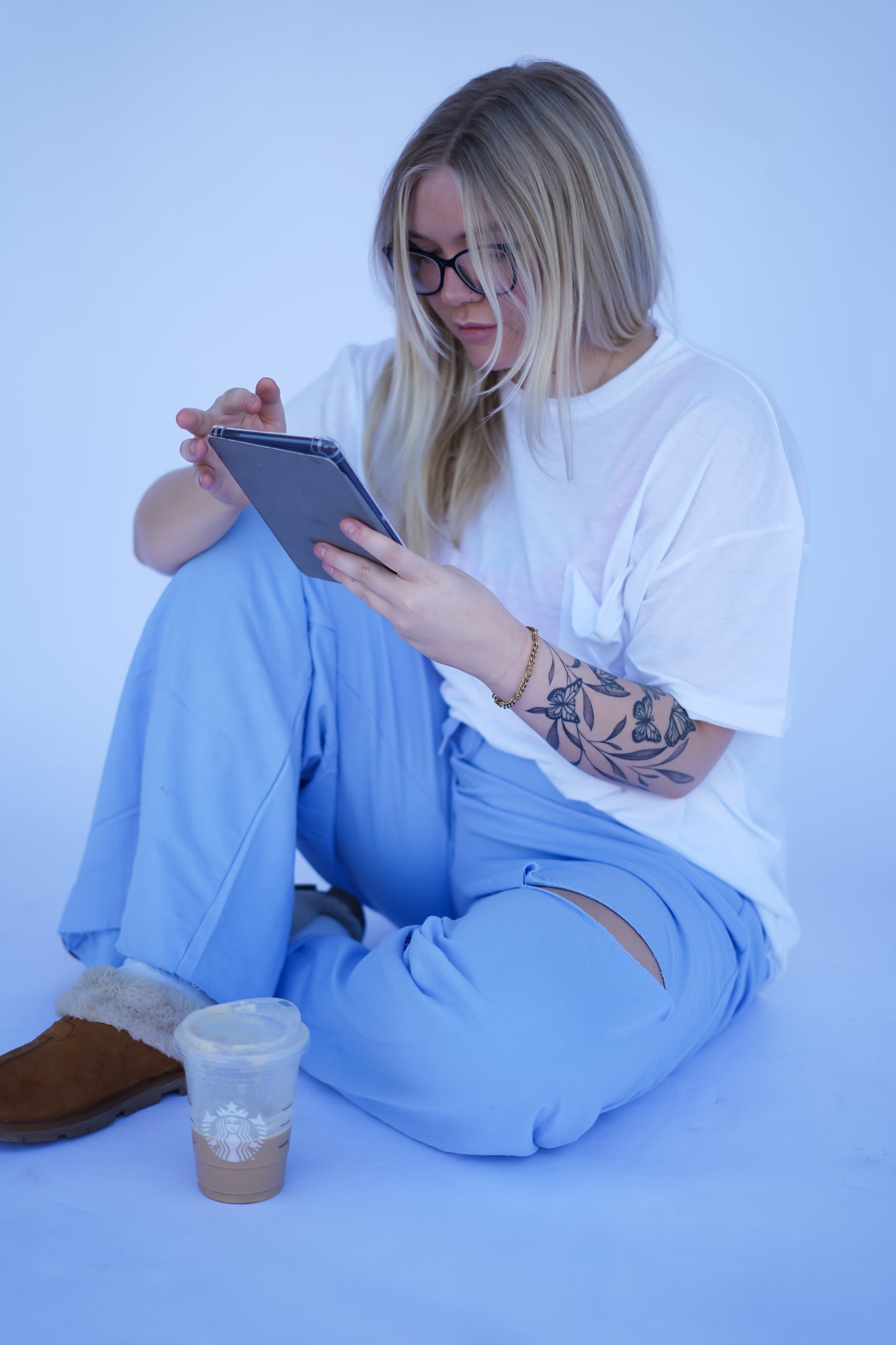 Spring Blue Cut Sweatpants with Pockets