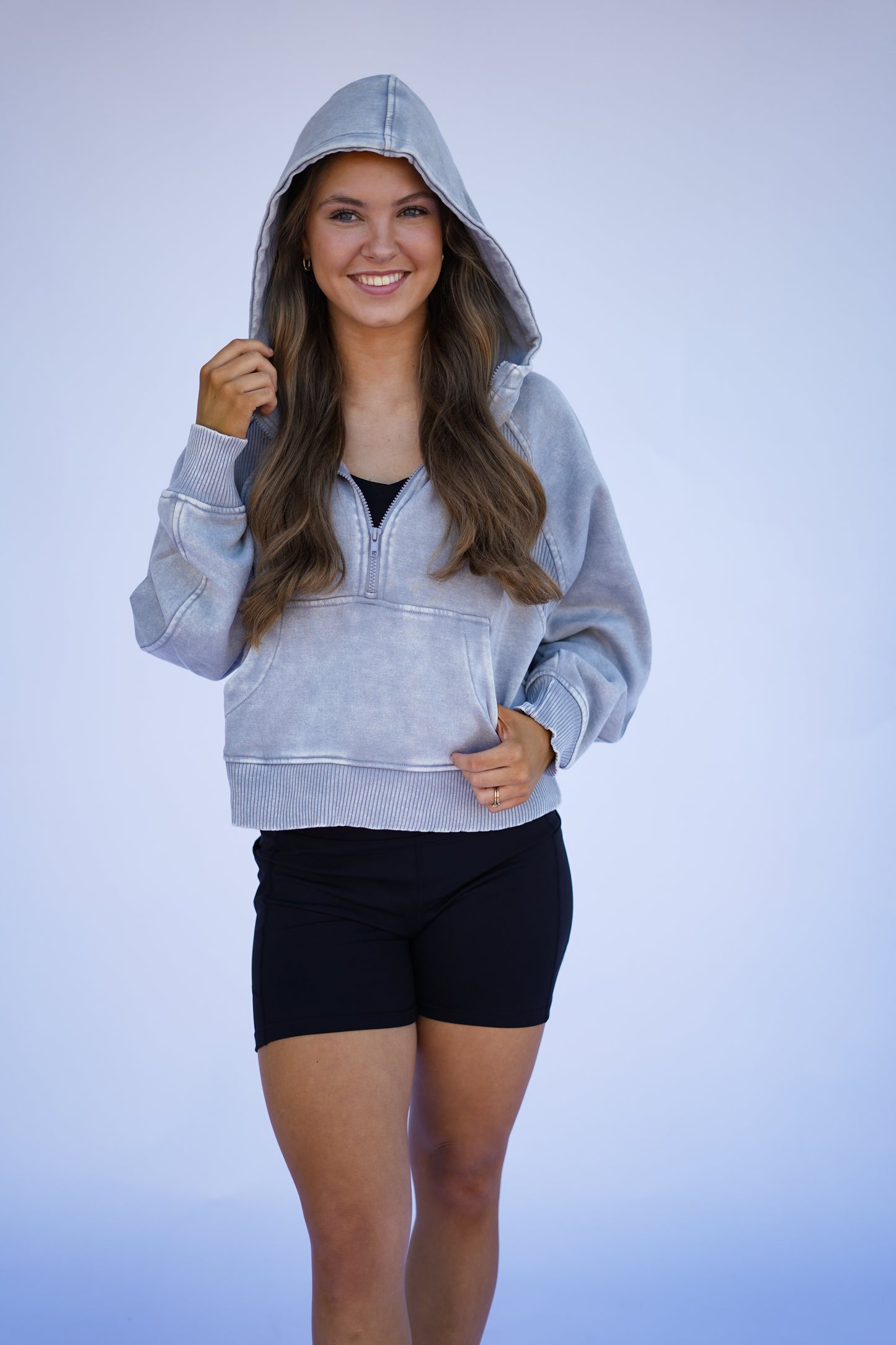 Sleet Grey Washed Pullover with hood