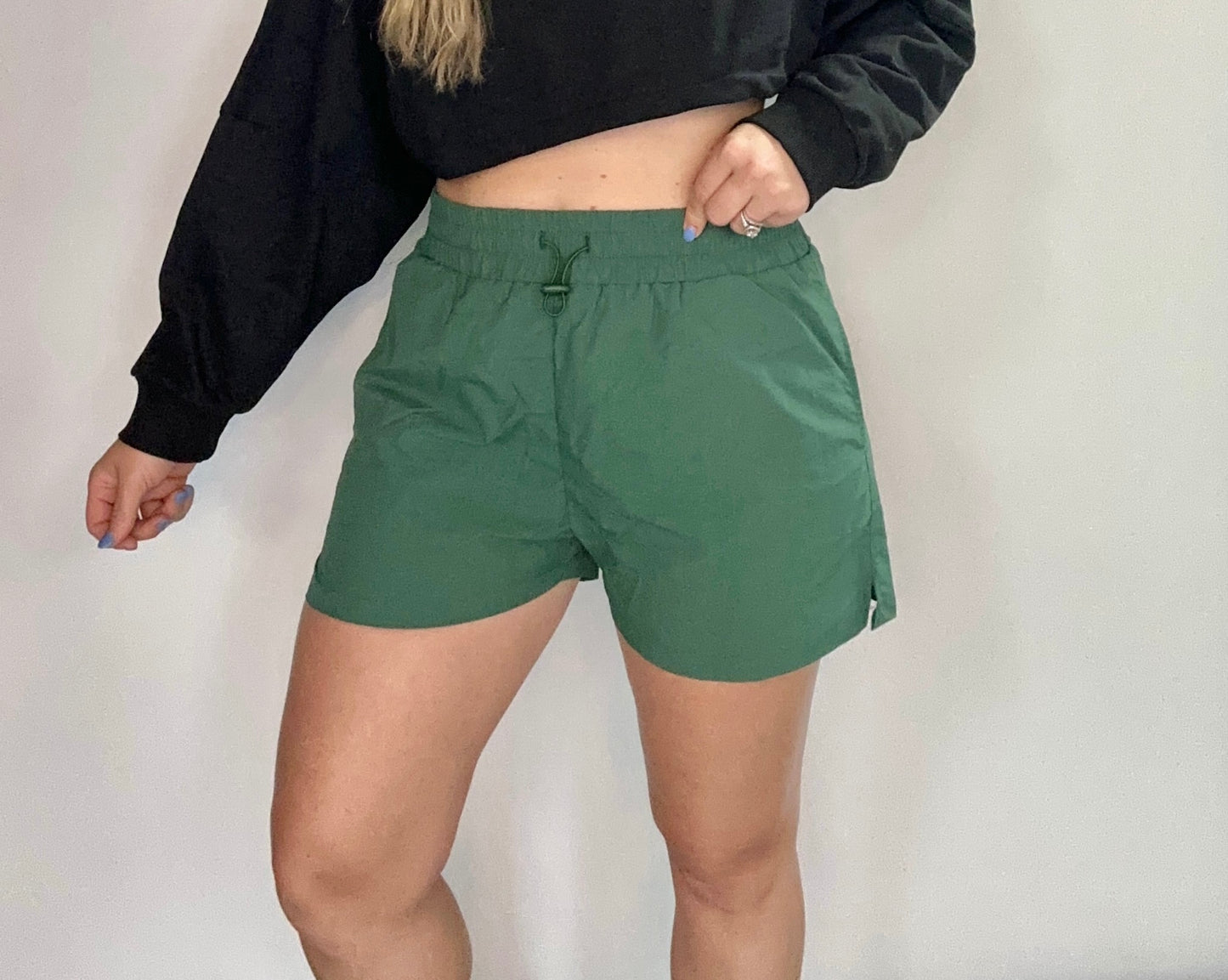 High Waisted Drawstring Green Shorts