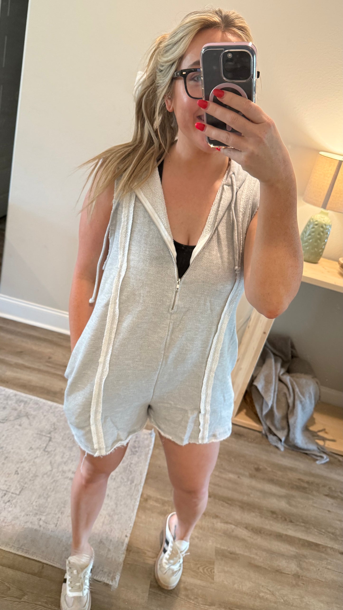 Grey Sleeveless Zip-Up Romper