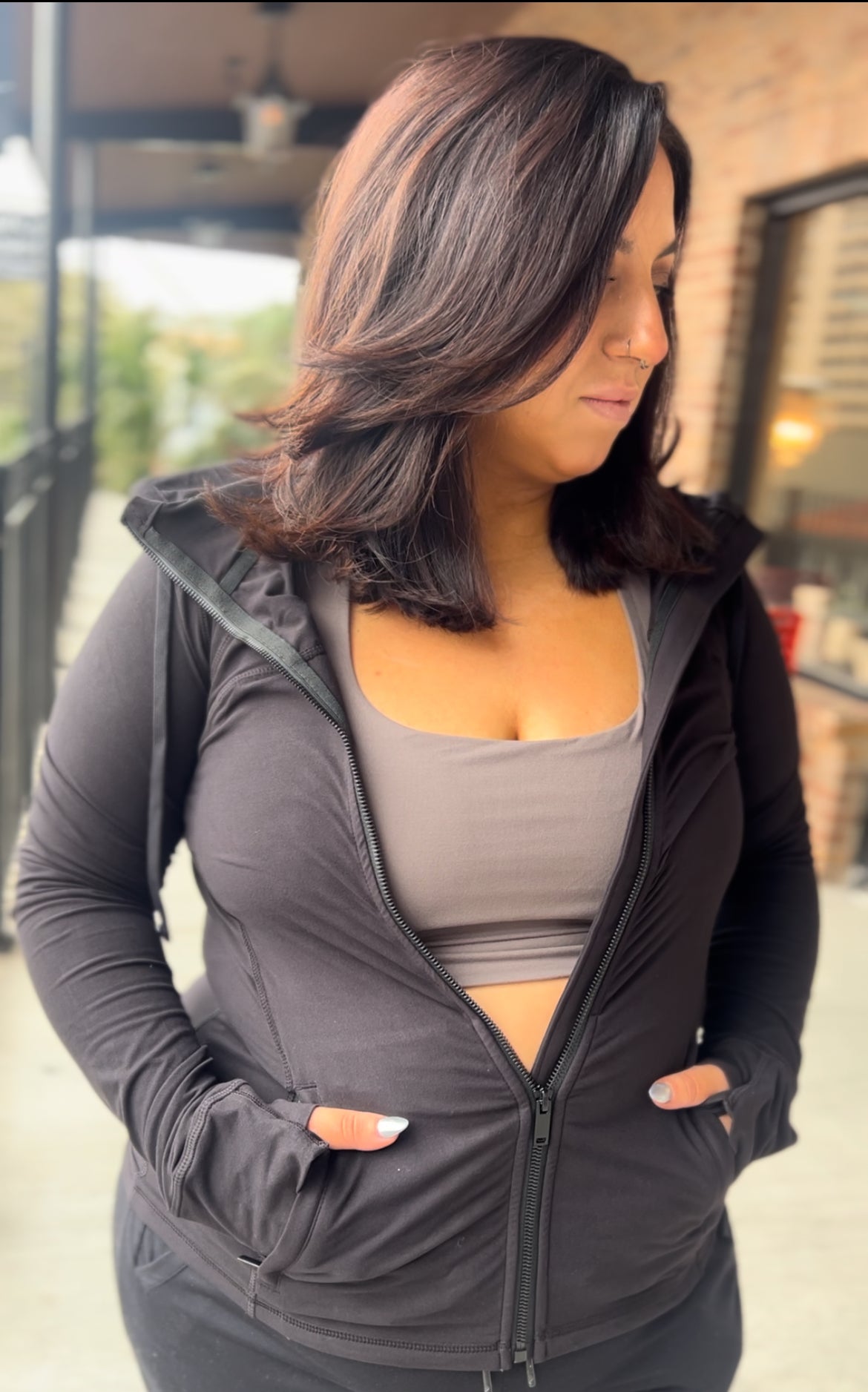 Black Plus Size Fitted Zip Hooded Jacket
