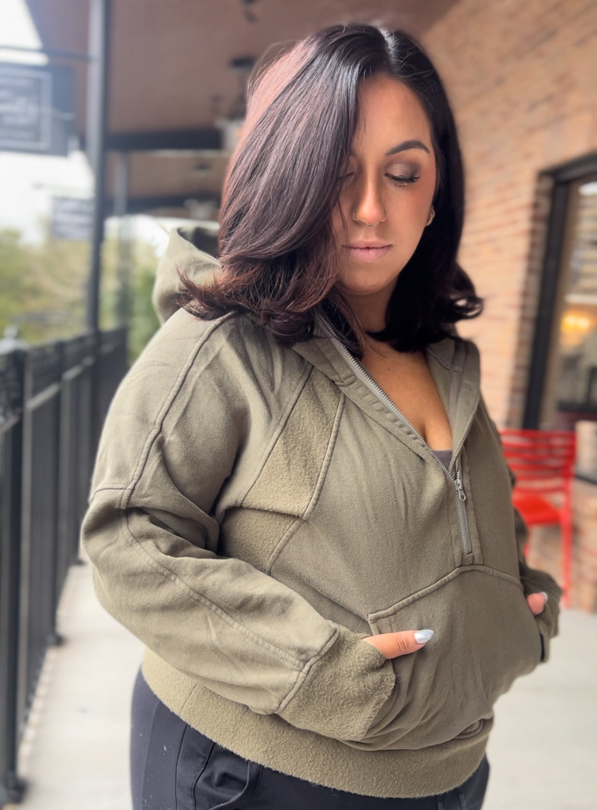 Olive Plus Size Mineral Washed Hoodie