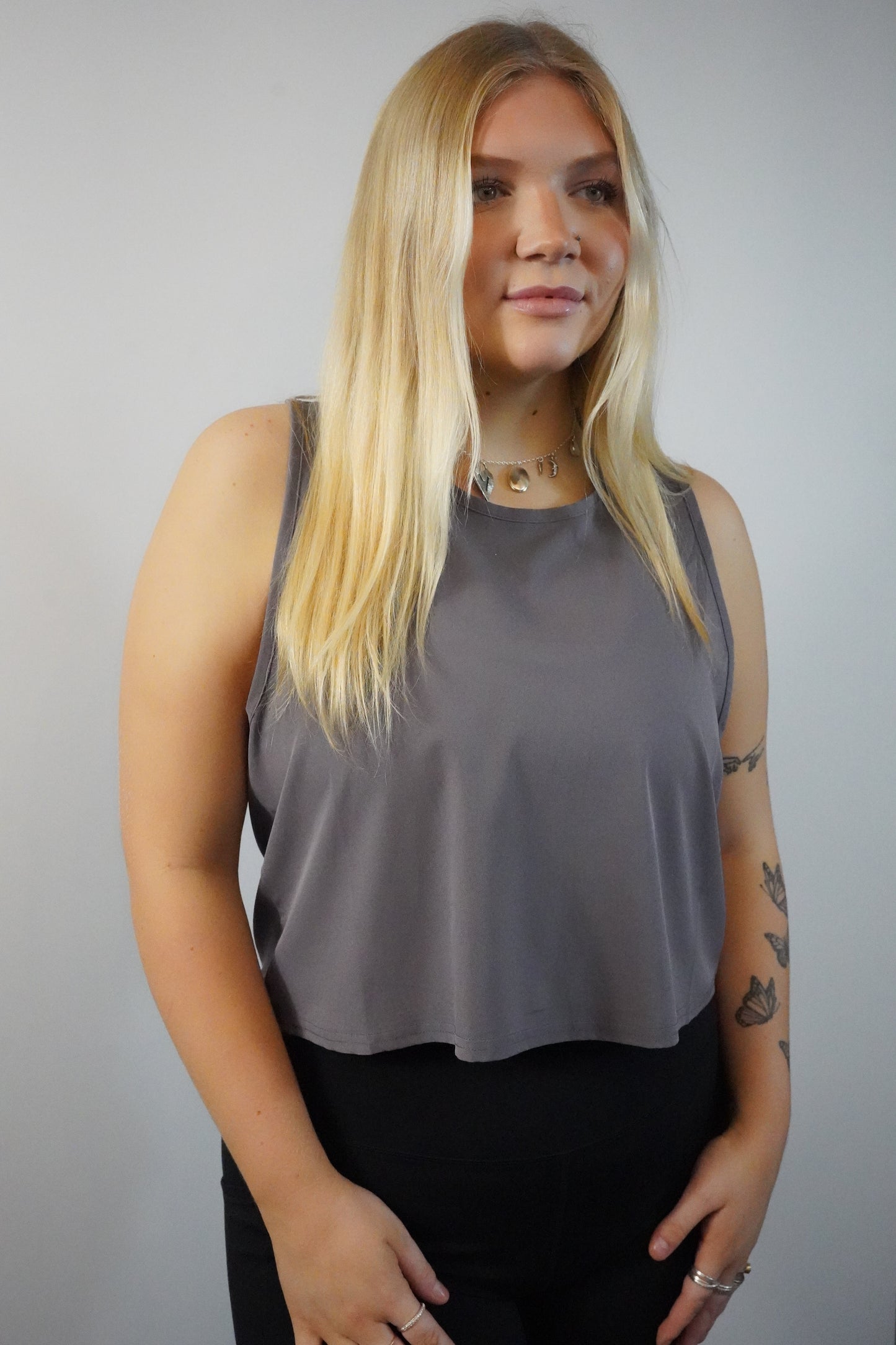 Grey Cropped Athletic Tank