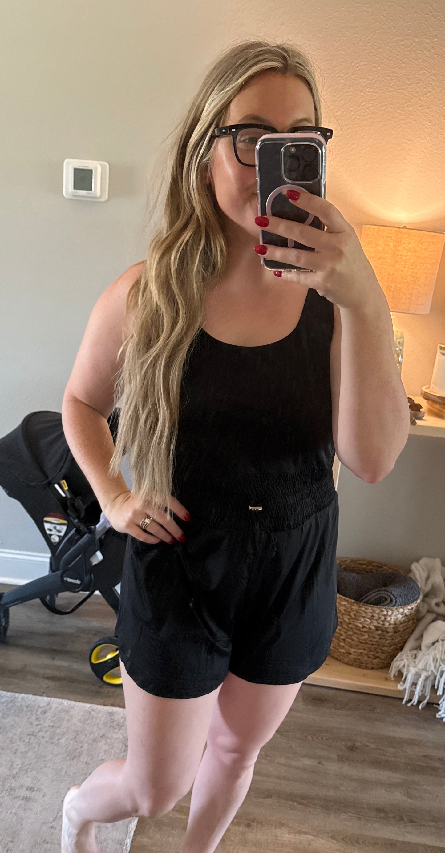 Black Drawstring Cinched Waist Romper