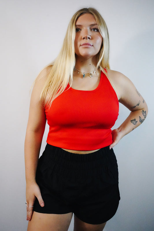 Red Ribbed Racerback Tank with Inner Bra
