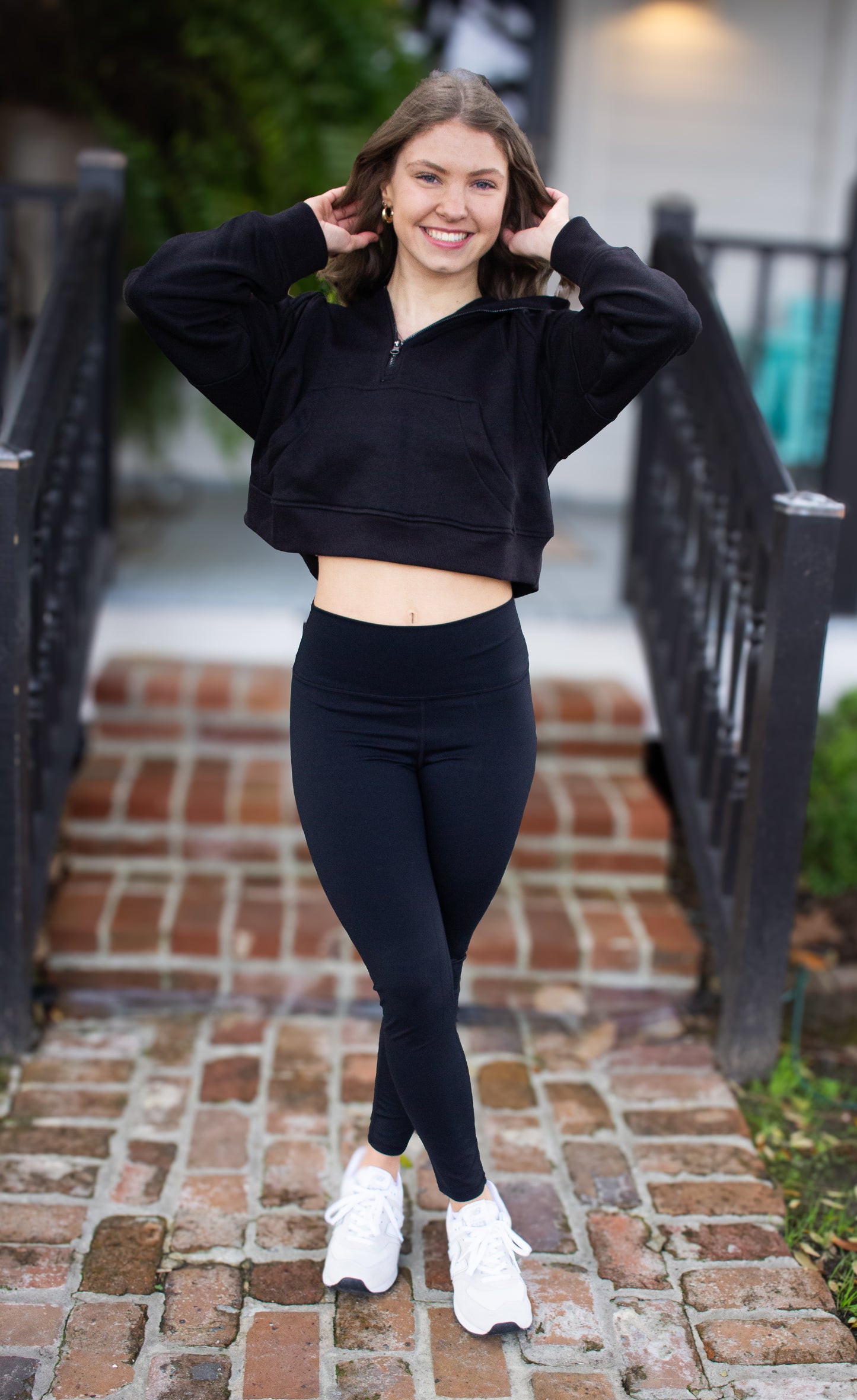 Black Cropped Quarter Zip Hoodie
