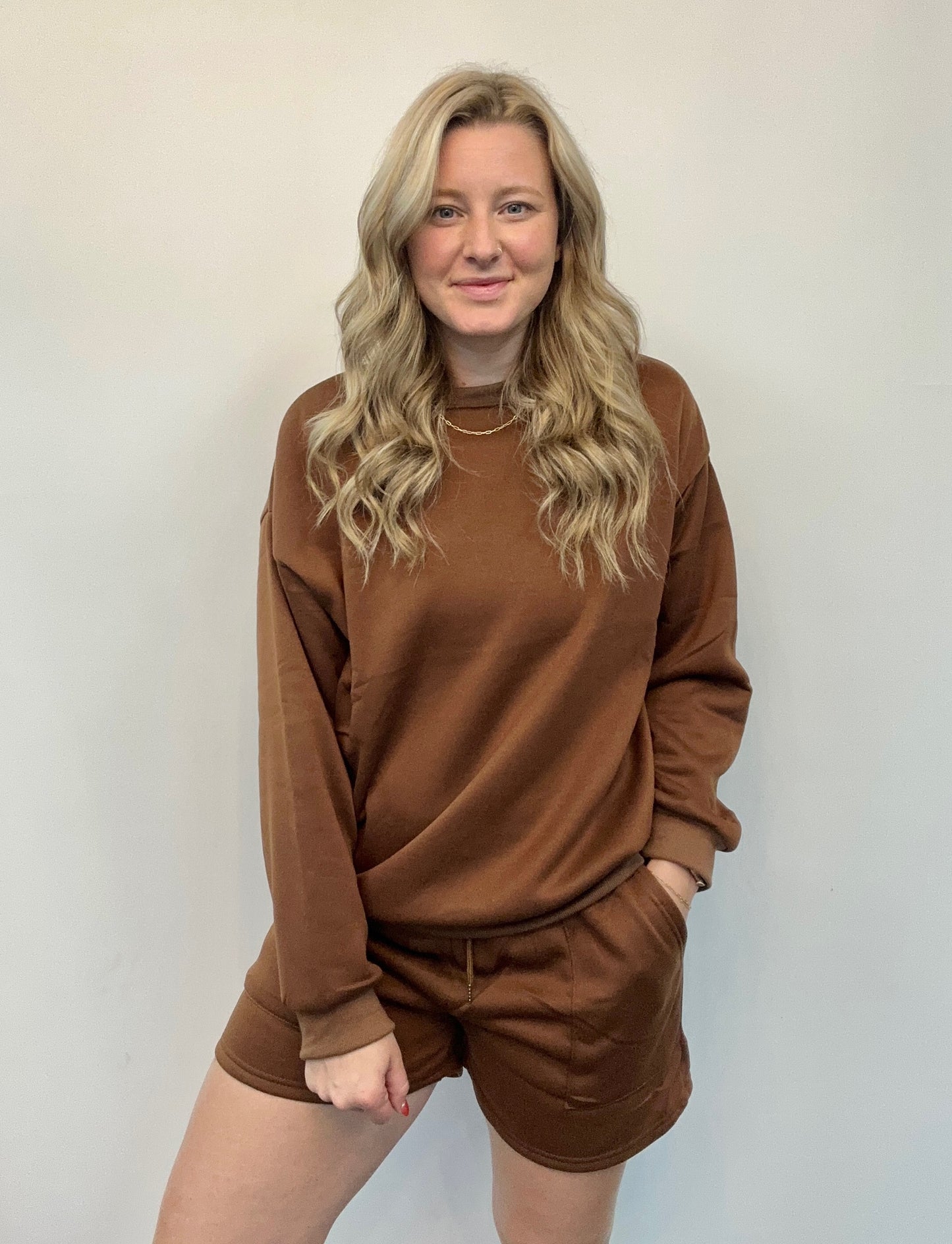 Brown Crewneck & Shorts Set