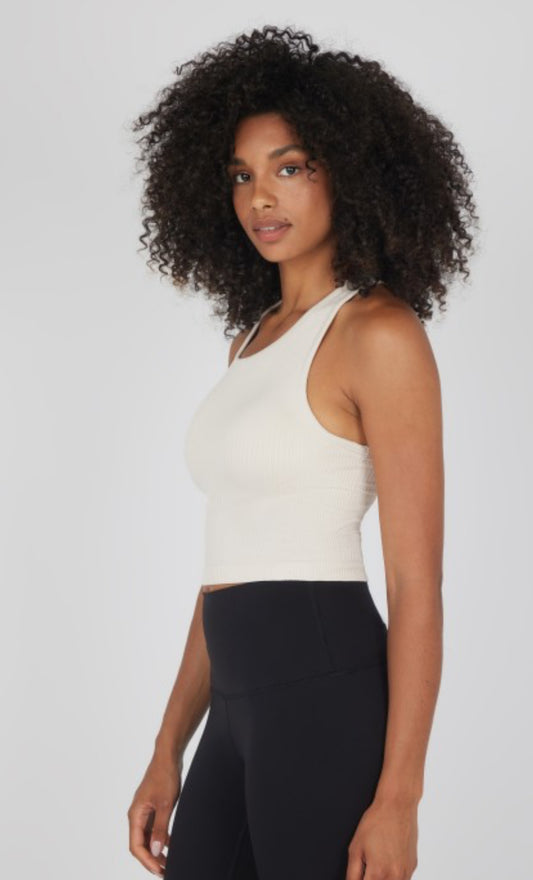 Cream Ribbed Racerback Tank with Inner Bra