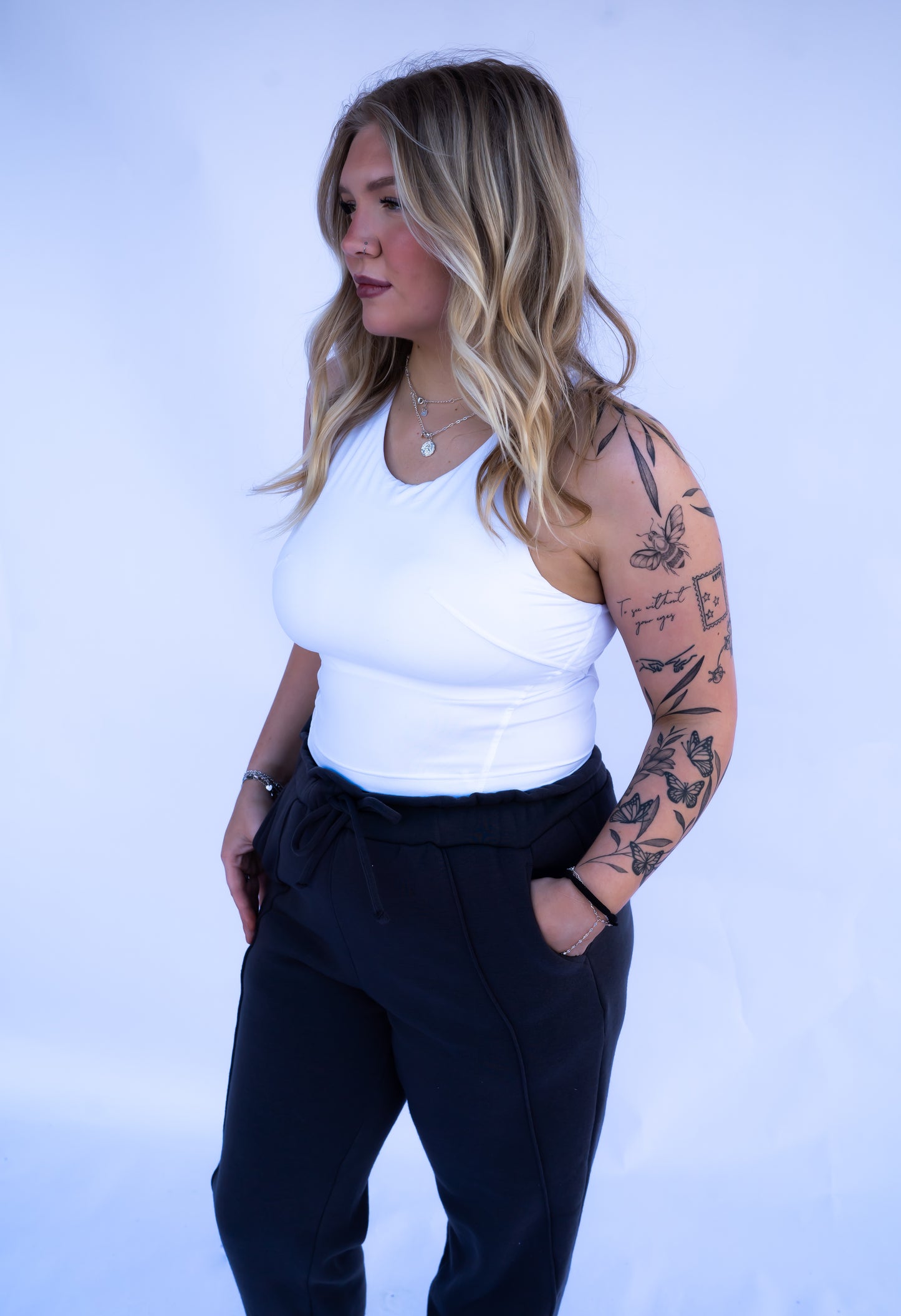 White Cropped Sports Tank