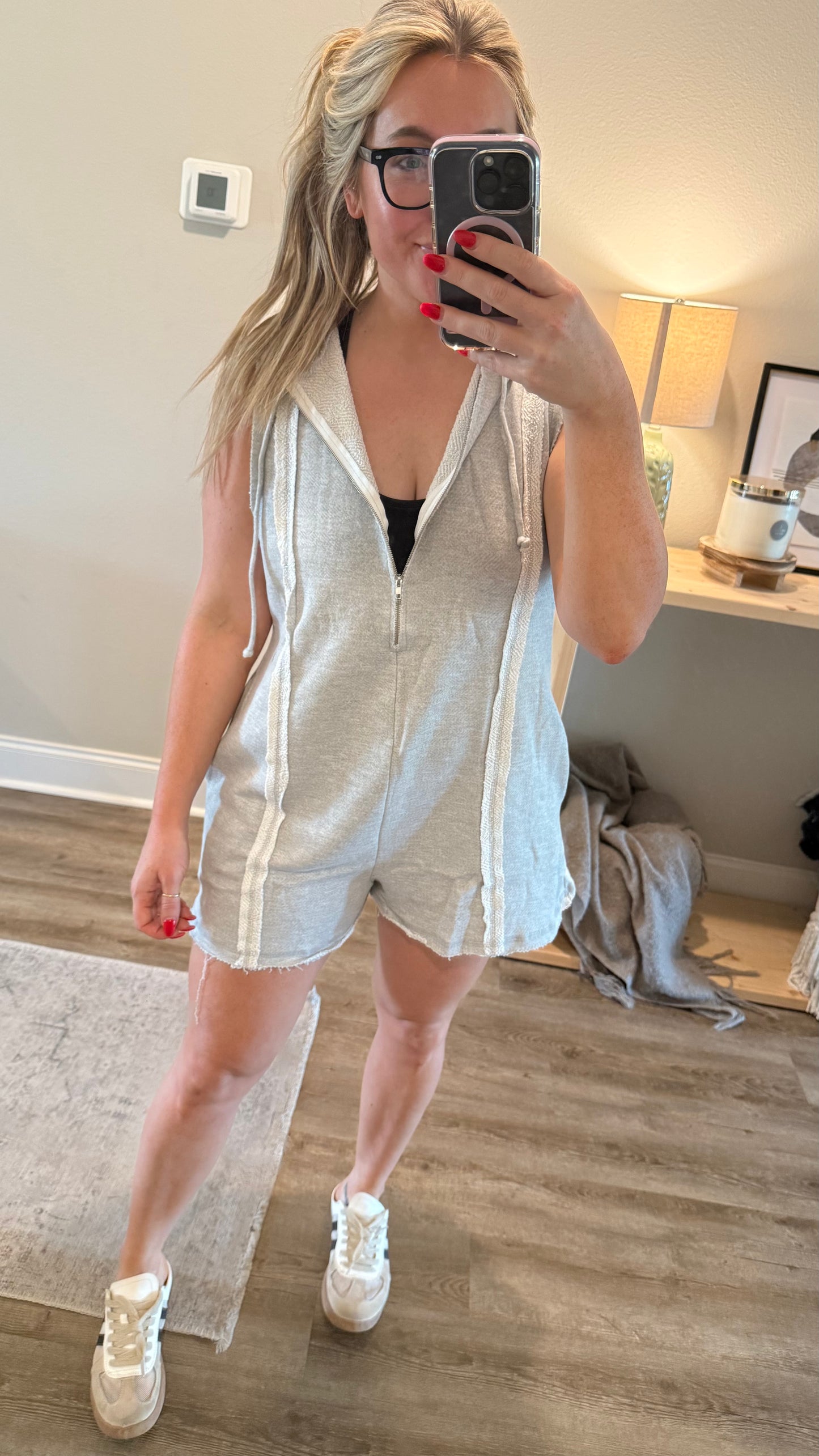 Grey Sleeveless Zip-Up Romper